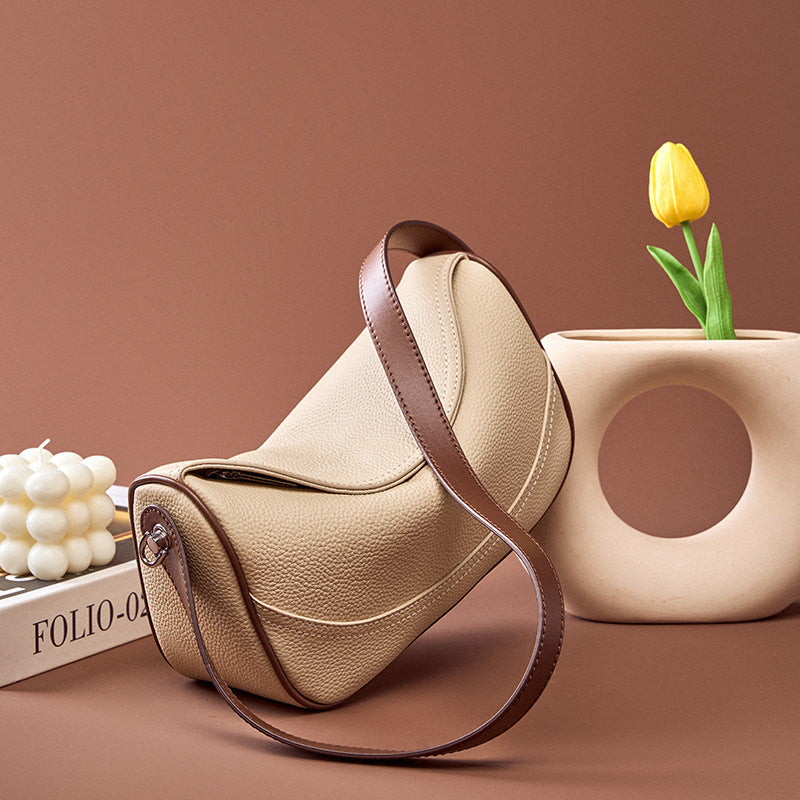 Borsa a Spalla in Vera Pelle Scalp Bovina — Tracolla Larga & Zip