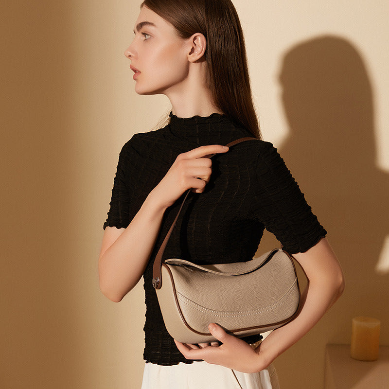 Borsa a Spalla in Vera Pelle Scalp Bovina — Tracolla Larga & Zip
