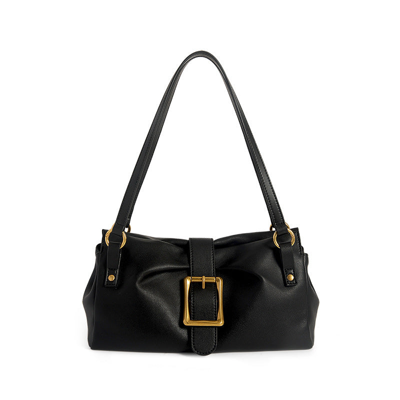 Borsa a Spalla in Vera Pelle Bovina con Fibbia Gold — Retro Chic