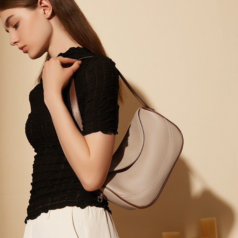 Borsa a Spalla in Vera Pelle Scalp Bovina — Tracolla Larga & Zip