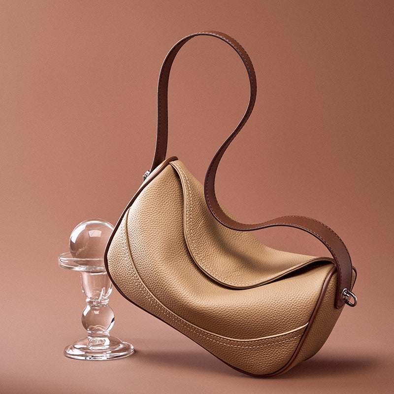 Borsa a Spalla in Vera Pelle Scalp Bovina — Tracolla Larga & Zip