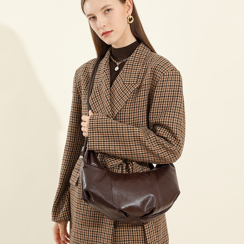 Borsa Croissant a Spalla in Vera Pelle Lucida - AYA BORSE 