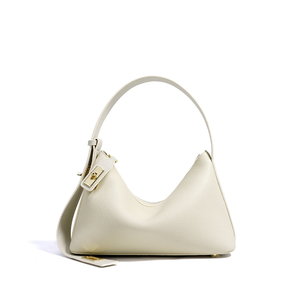 Borsa Hobo Triangolare in Vera Pelle con Fibbia Lock Gold — Minimal Luxe - AYA BORSE 