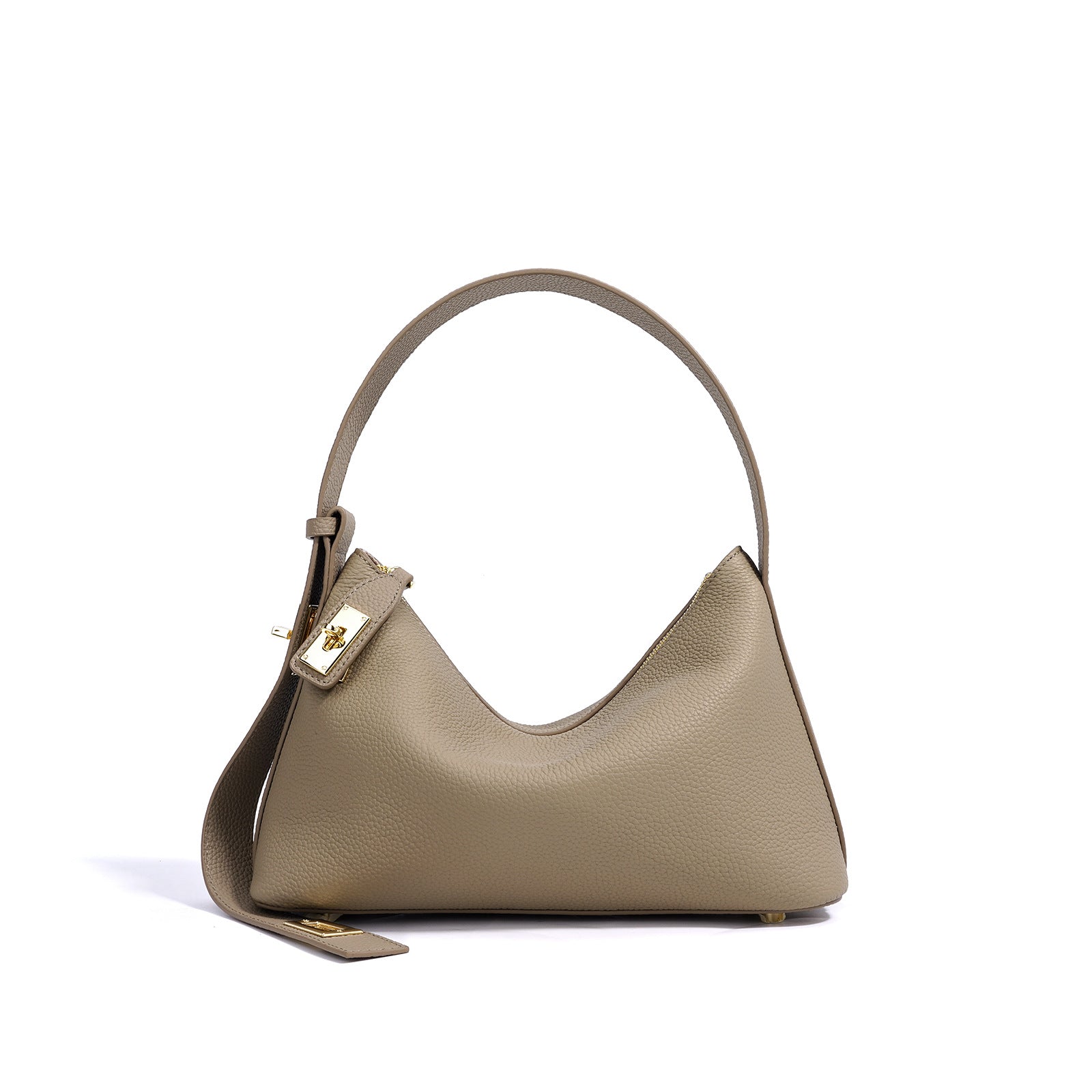 Borsa Hobo Triangolare in Vera Pelle con Fibbia Lock Gold — Minimal Luxe - AYA BORSE 