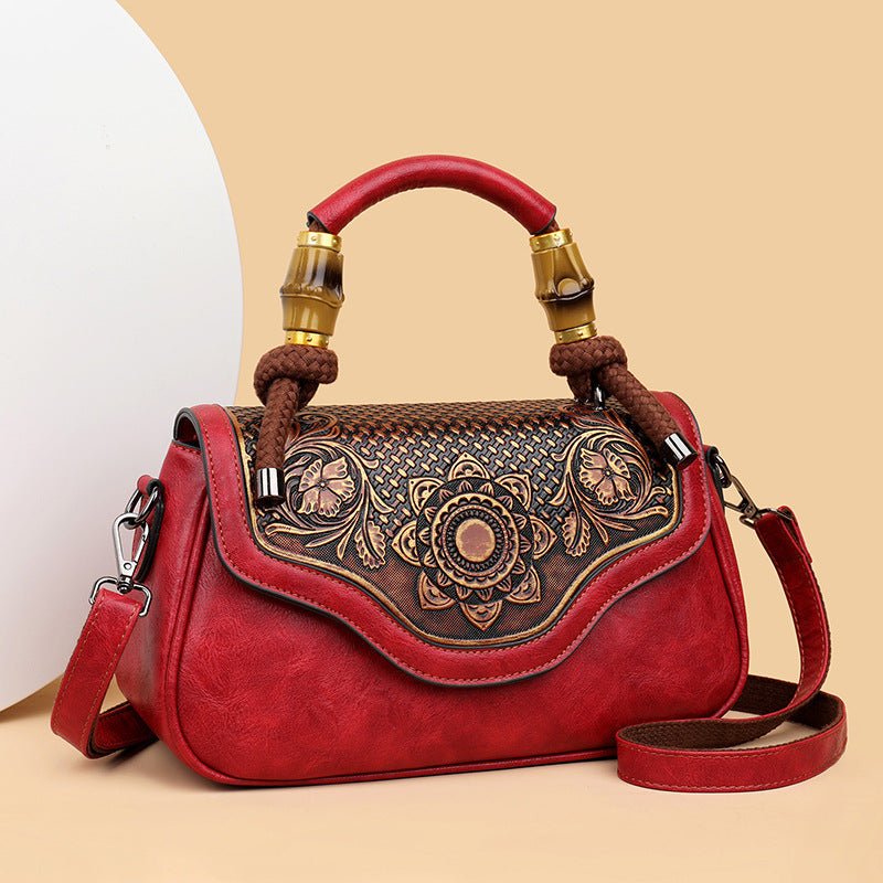 Borsa a tracolla retrò realizzata a mano in pelle con lavorazione a rilievo - AYA BORSE