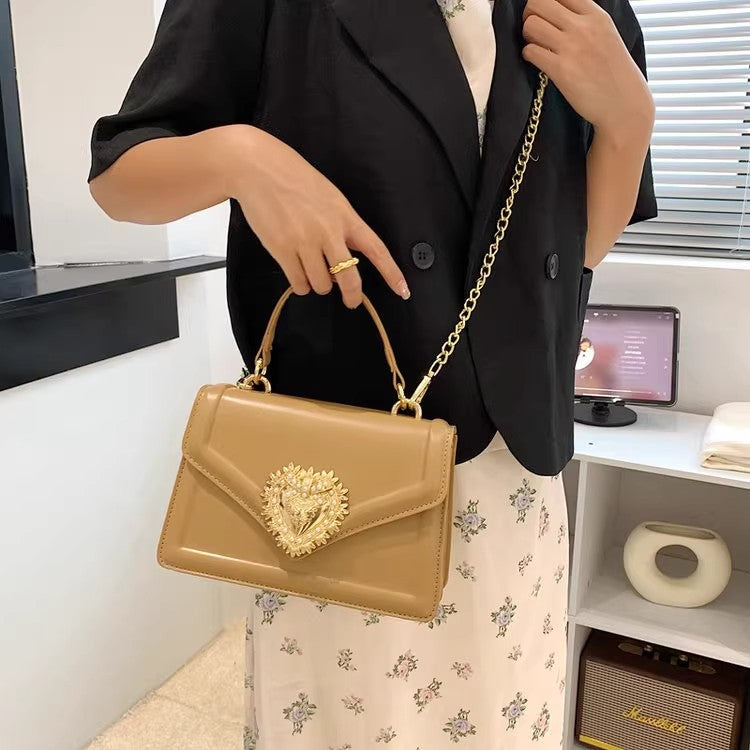 Borsa a Mano in Pelle Doppio Scomparto — Fibbia Cuore Gold - AYA BORSE 
