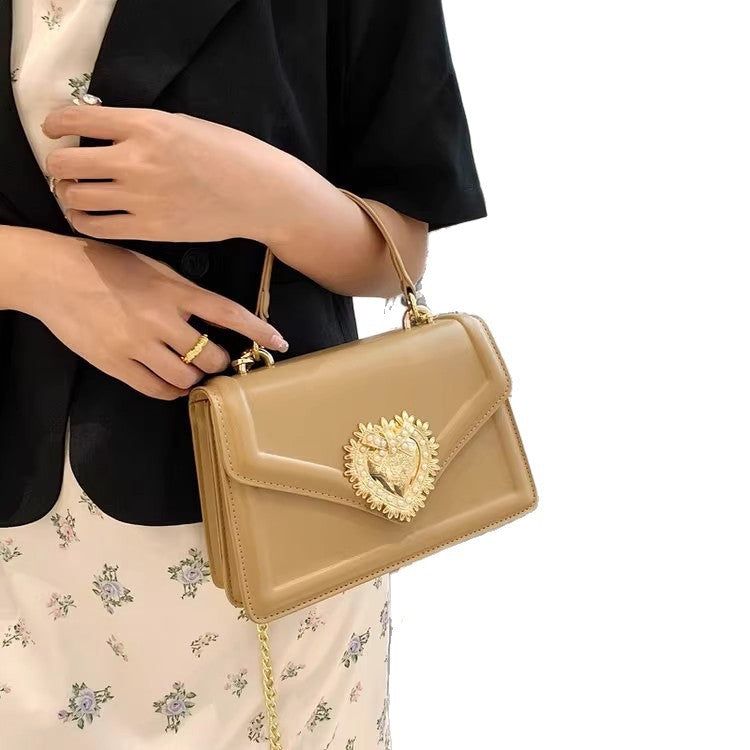 Borsa a Mano in Pelle Doppio Scomparto — Fibbia Cuore Gold - AYA BORSE 