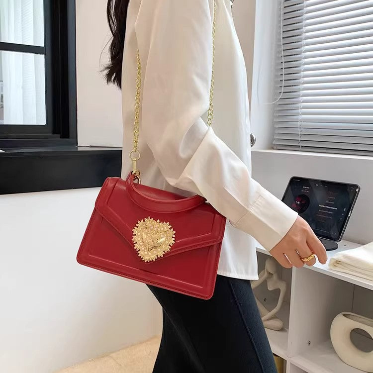Borsa a Mano in Pelle Doppio Scomparto — Fibbia Cuore Gold - AYA BORSE 