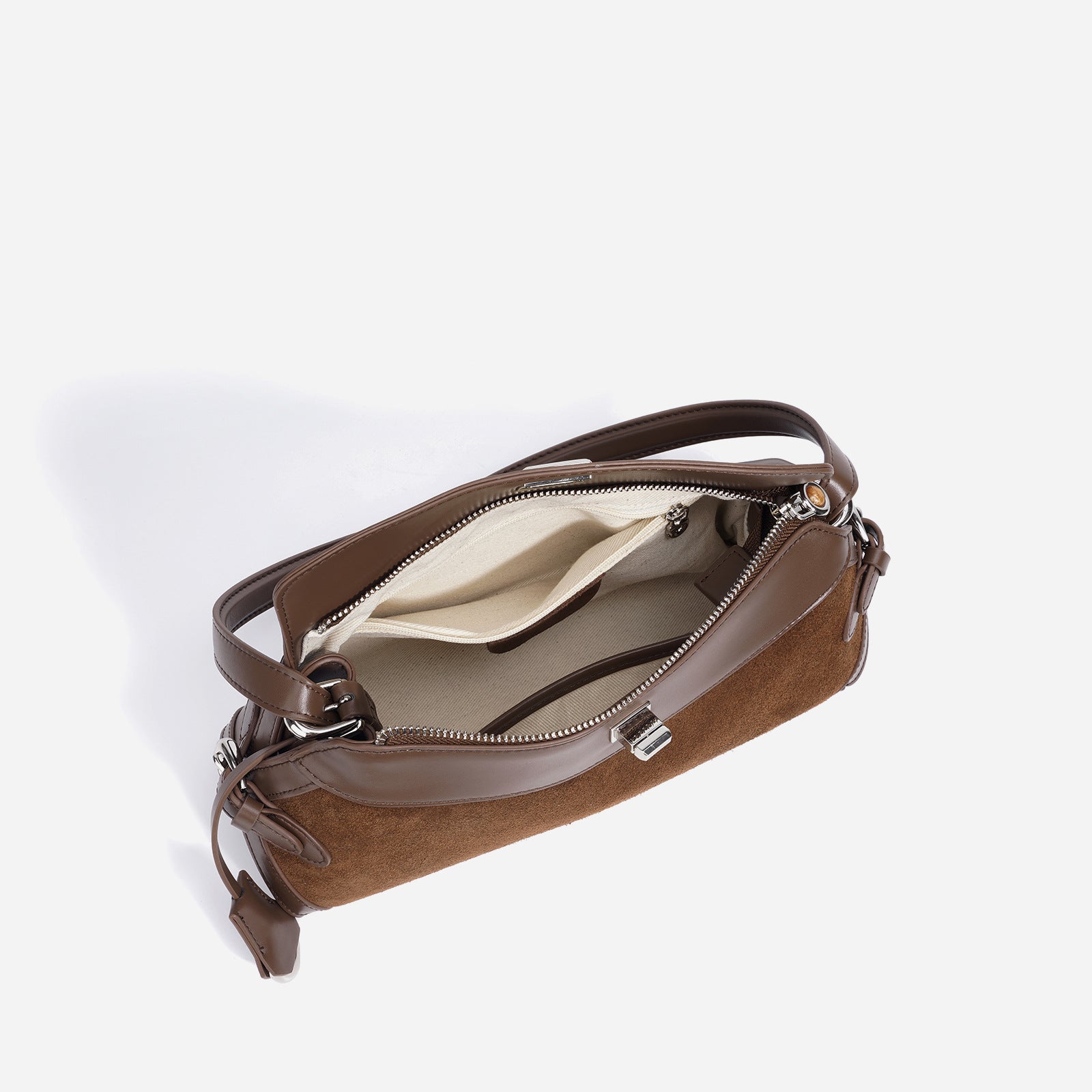 Borsa a Mano in Pelle Scamosciata con Manico Circolare — Design Architettonico - AYA BORSE 