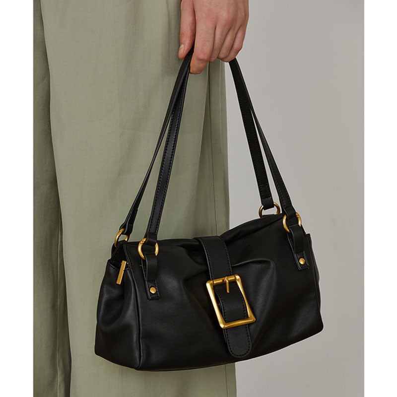 Borsa a Spalla in Vera Pelle Bovina con Fibbia Gold — Retro Chic