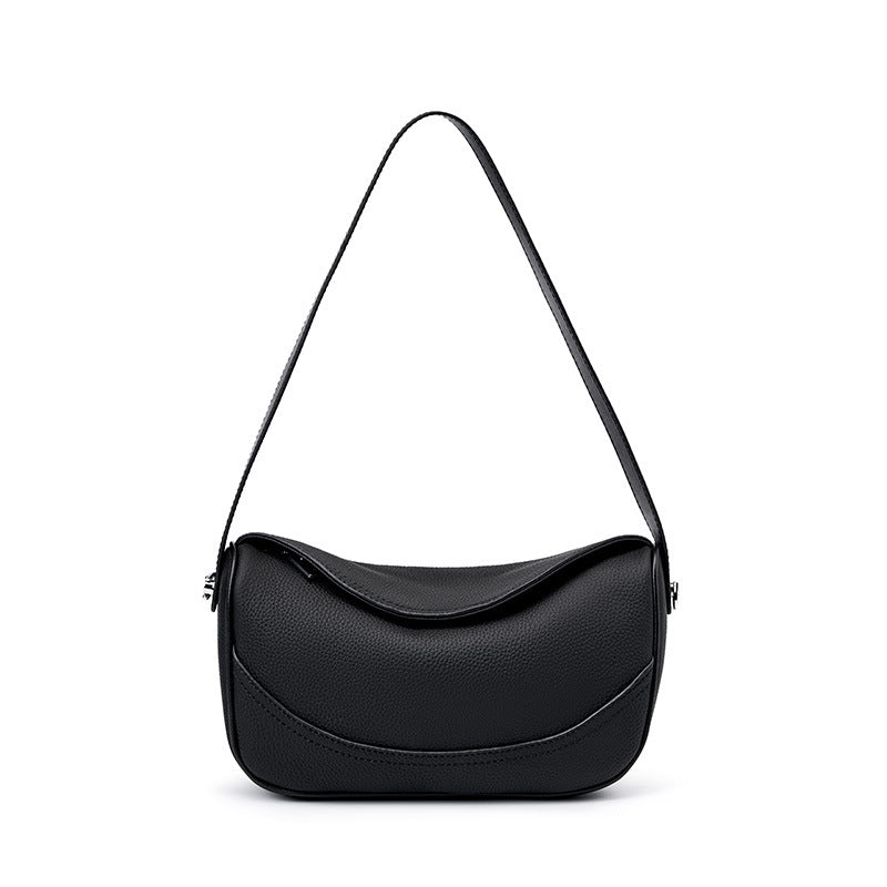Borsa a Spalla in Vera Pelle Scalp Bovina — Tracolla Larga & Zip