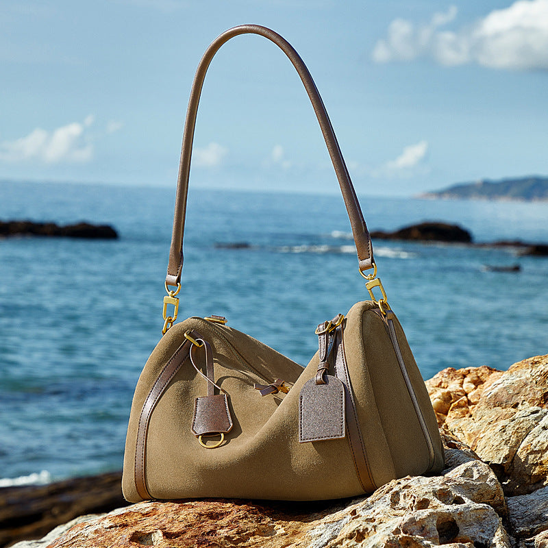 Borsa a tracolla in pelle scamosciata di cervo